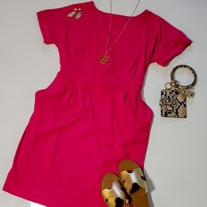 Pink Tie-Waist A-Line Dress w/Pockets